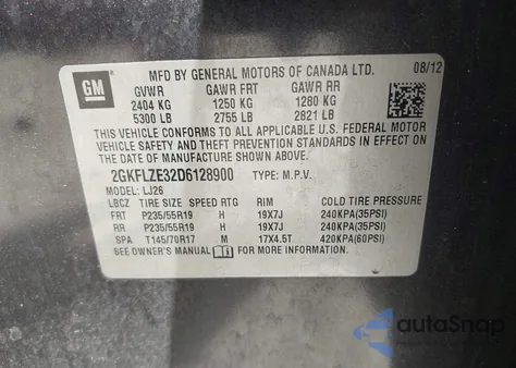 2013 GMC Terrain Denali z USA, uszkodzony, nr VIN 2GKFLZE32D6128900